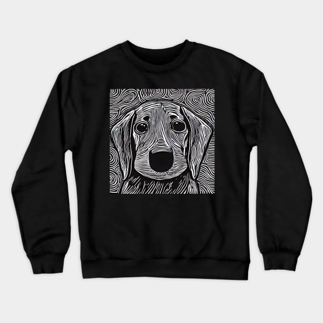 Linocut Dachshund Puppydog Eyes Crewneck Sweatshirt by KarmicKal